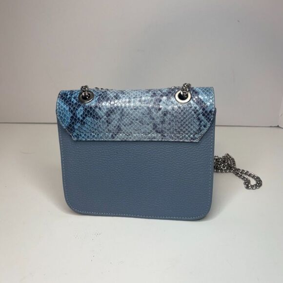 Cuir Rose Blue Python Leather Suede Shoulder Crossbody Bag Purse Designer Silver - Picture 4 of 11